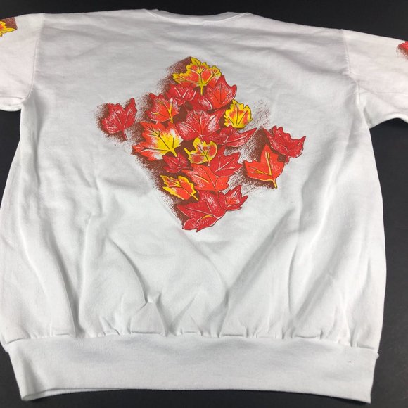 VTG Center Star Fall Sweatshirt Adult Extra Large White Orange Fleece Crewneck - Picture 8 of 11